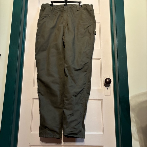 Carhartt Utility Canvas Flannel-Lined Pants Original Dungaree Fit B111 Moss - Picture 3 of 16